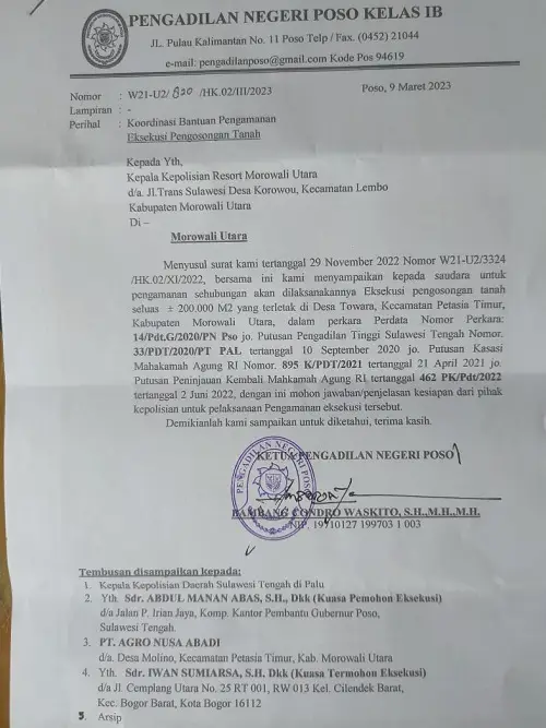 PT. ANA Dikalahkan Petani, PN Poso Segera Eksekusi Putusan Kasasi MA