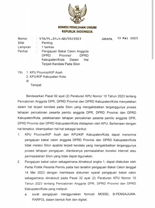 Belum Input Data SILON, Partai Gelora Diberi Kesempatan 2x24 Jam