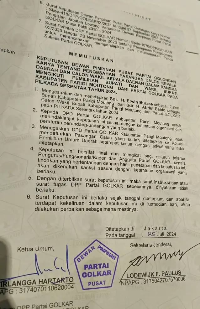 Erwin Burase-Abdul Sahid Terima Penetapan Golkar di Jumat Keramat