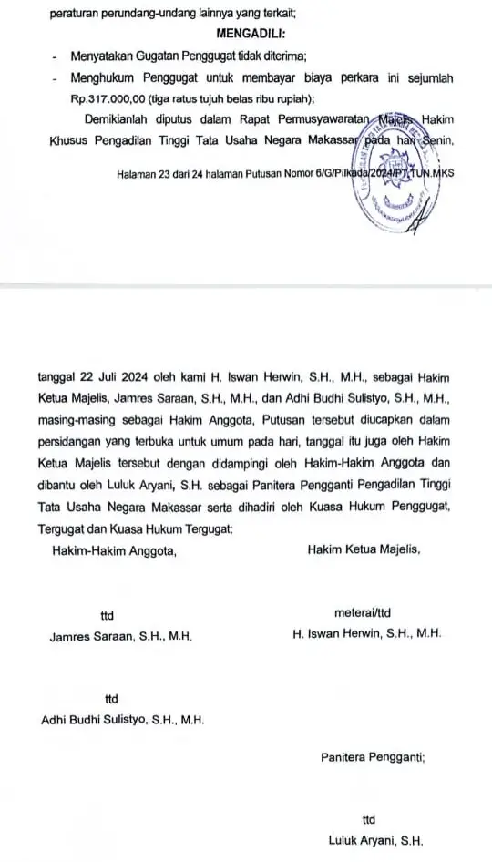 Gugatan Bapaslon Perseorangan Burhanuddin- Mahfud Ditolak PT TUN Makassar