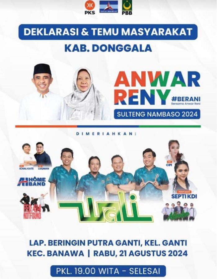 Pasangan BERANI Deklarasi di Banawa Donggala Malam Ini, Dihibur Band Wali