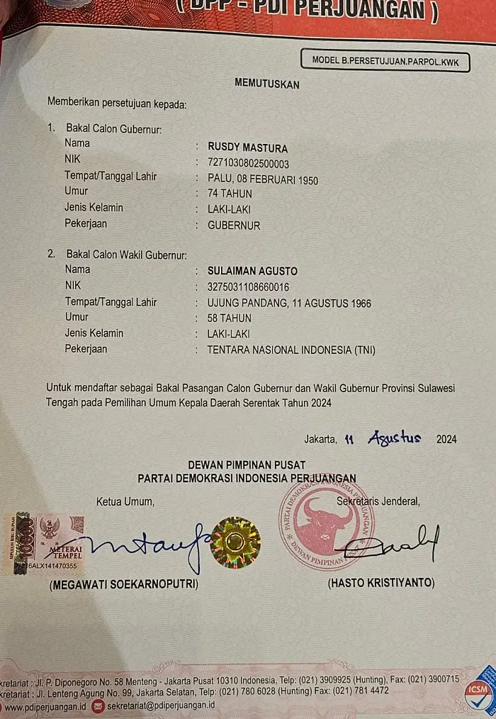 Putusan MK Tentang Syarat Usungan Pilkada 2024, Rusdy Mastura Bisa Maju Hanya dengan PDIP dan Hanura