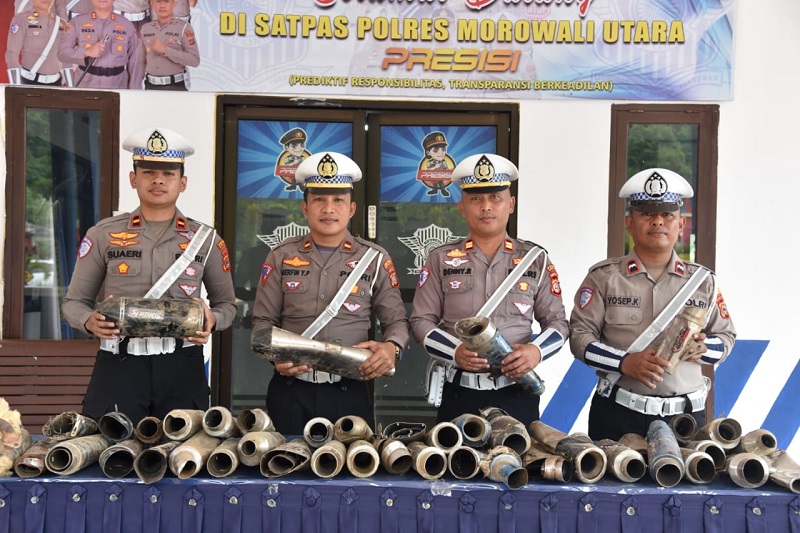 Satlantas Polres Morowali Utara Menyita 130 Knalpot Brong