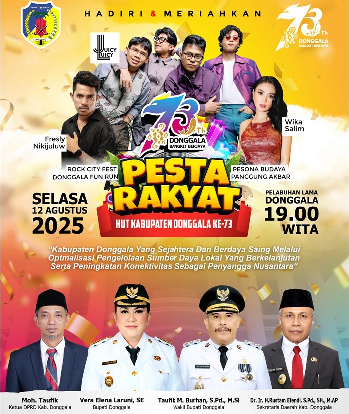 HUT ke-73 Kabupaten Donggala Bakal Meriah! Juicy Luicy, Wika Salim, hingga Fresly Bakal Tampil