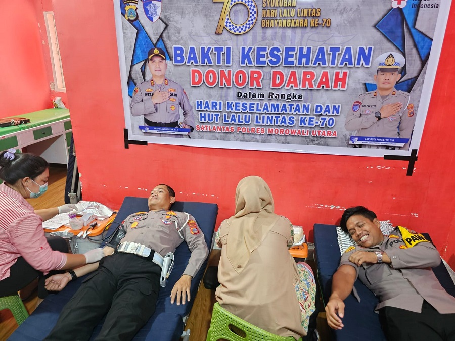 Satlantas Polres Morut Gelar Donor Darah Peringati HUT Ke-70 Lalu Lintas Bhayangkara