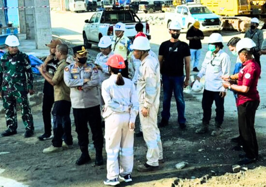 Polres Morowali Olah TKP Insiden Kebakaran di Menara Scrubber PT SLNC Kawasan IMIP