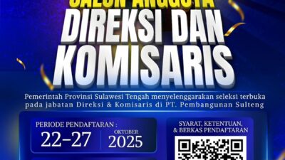 Seleksi Terbuka Calon Direksi dan Komisaris PT Pembangunan Sulteng, Ini Persyaratannya
