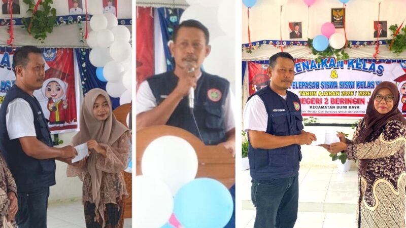 kades harapan jaya berikan santunan siswa juara umum dan bantuan untuk sdn beringin jaya