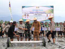 Modernisasi Pertanian Parimo Dimulai dari Desa Mertasari, Bupati Erwin Burase Pimpin Gerakan Tanam Padi Perdana