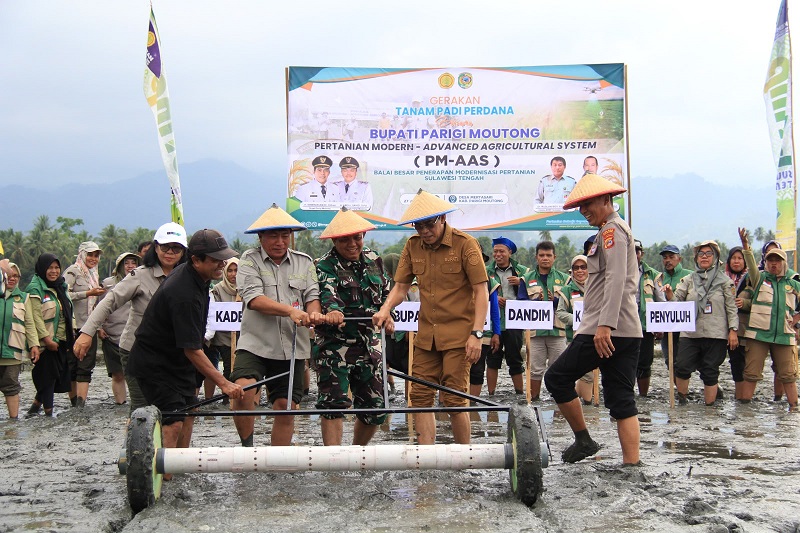 Modernisasi Pertanian Parimo Dimulai dari Desa Mertasari, Bupati Erwin Burase Pimpin Gerakan Tanam Padi Perdana