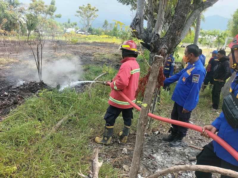 Kebakaran Lahan Kosong di Samping Pos TNI AL Desa Lebo Parimo Berhasil Dipadamkan